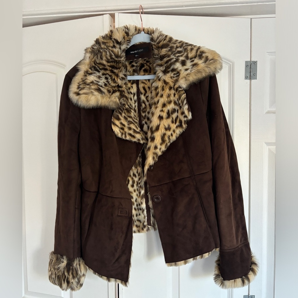 Vintage Brown Leopard Faux Fur Coat
